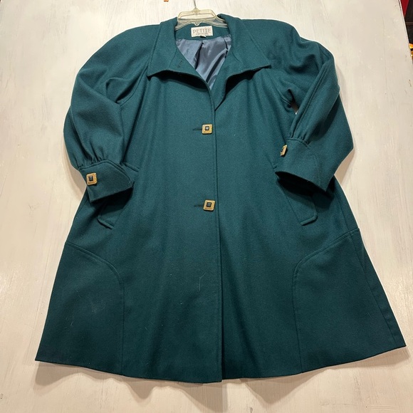 Vintage Petite Sophisticate Green Wool Coat Union Made USA ILGWU 1980s Fits L/XL - Picture 2 of 12